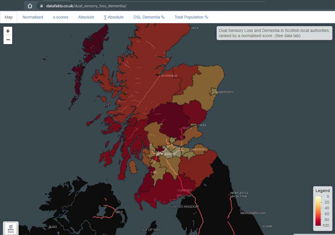 Dual Sensory Loss and Dementia in Scotland on a map - Research Consultancy