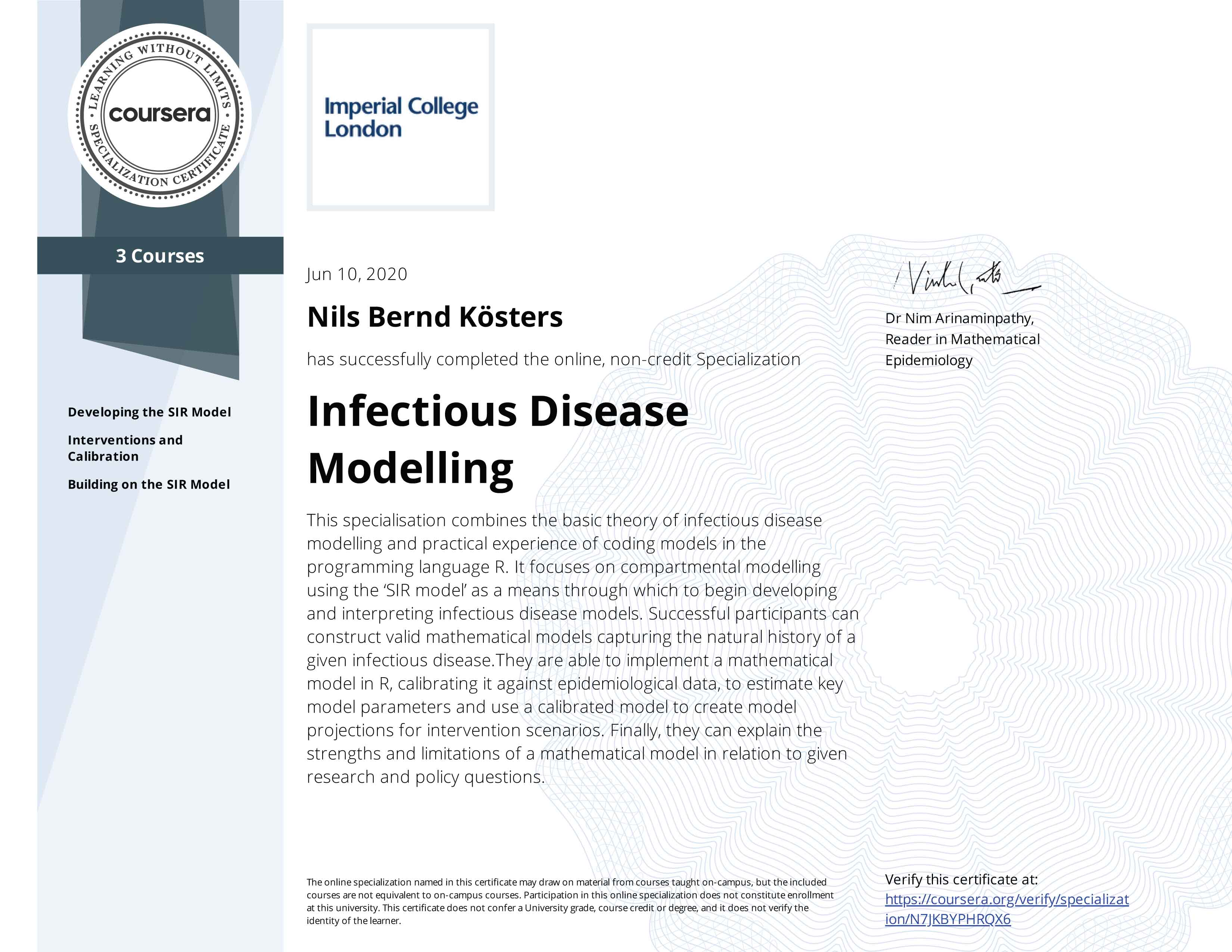 Infectious Disease Modelling Specialisations
