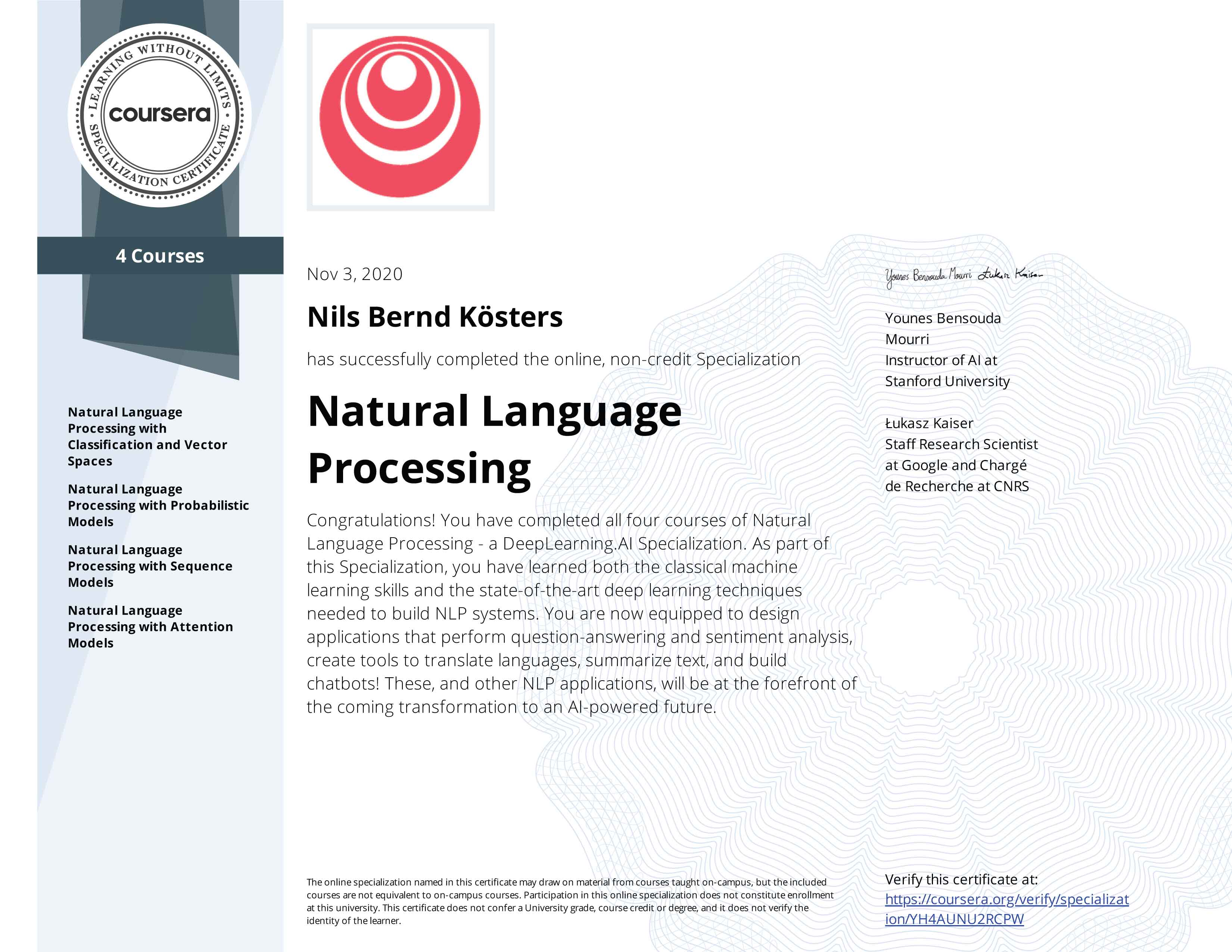 Natural Language Processing Spezialisation